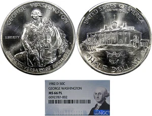 1982-D SILVER 50C NGC MS66PL WASHINGTON 250TH ~ MODERN PROOFLIKE RARITY! - Picture 1 of 6