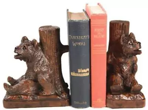Bookends Bookend MOUNTAIN Lodge Sitting Bear Tree Trunk Burnt Umber Resin - Picture 1 of 1