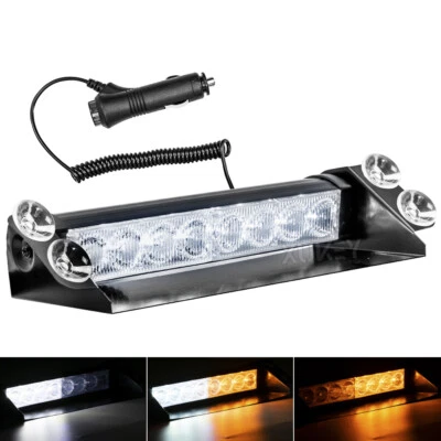 Barra de luz estroboscópica blanca/ámbar modelo 8LED 3 lámpara de advertencia de emergencia para parabrisas de coche Foto 1 de 4