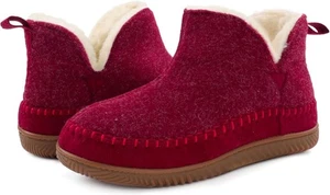 Zizor Damen flauschiger Mokassin bequeme unterstützende Memory Foam Hausschuhe. Rot - UK 6 - Bild 1 von 5