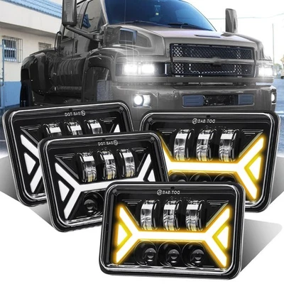 4PC 4x6" LED Headlights Hi/Lo DRL For Chevrolet 2003-09 C7500 C5500 C4500 Kodiak - Image 1 of 4