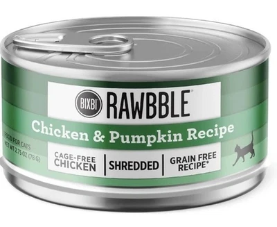 BIXBI-RAWBBLE 2.75oz Bixbi RAWBBLE Shredded Chicken & Pumpkin Grain Free Canned Cat Food 24pk