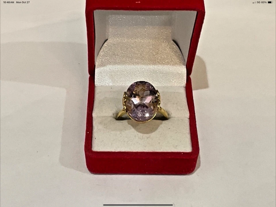 Anillo de oro amarillo de 18k pesado piedra rosa ovalada personalizada vintage de 13,60 TCW 7,2 g talla 9 Foto 1 de 4