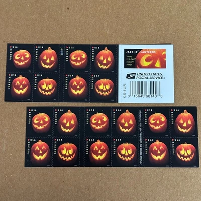 Vintage 2016 Pane of 20 Jack-O'-Lanterns HALLOWEEN Stamp Scoot#5137-40 - Image 1 of 2