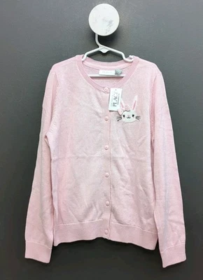 The Children’s Place Bunny Print Crew Neck Girls Cardigan Sweater Large Pink - Image 1 of 4