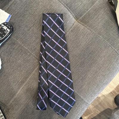 Donald J Trump Tie - 100% Silk - Plaid Black, Blue & Purple Signature Collection - Image 1 of 4