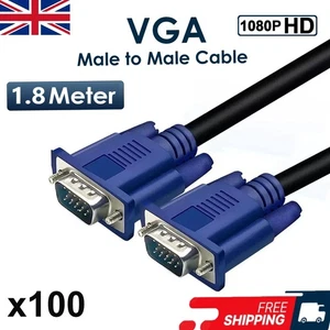 x100 VGA / SVGA 15 Broches PC Moniteur Ordinateur LCD Rallonge Câble Mâle vers Mâle - Photo 1/5