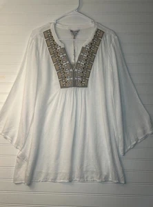 Blusa túnica manga 3/4 punto blanco L Tommy Bahama para mujer nueva con etiquetas $128 - Imagen 1 de 10