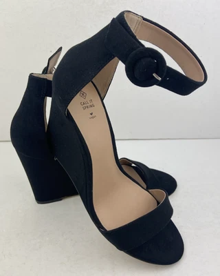 Call It Spring Women's Vegan Black High Block Wedge Heel Velvet Feel Shoes UK 6. - Image 1 of 4