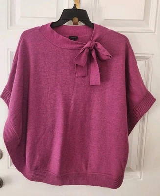 NWOT TALBOTS Rose Round Neck w/ Bow Pullover Poncho Cape Sweater Sz L  - Image 1 of 4