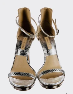 MICHAEL KORS ~ Sandali plateau pelle di serpente metallizzata argento ~ taglia 8M - Foto 1 di 3
