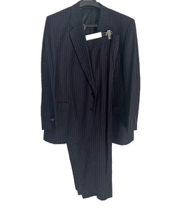 JARDEAU Men’s 3 PIECE SUIT SZ 122R Pin Stripe black 1 jacket & 2 pairs pants New - Picture 1 of 11