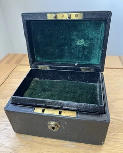 Antique Victorian Leather Covered Jewellery Box With Bramah Lock - No Key - Picture 1 of 15