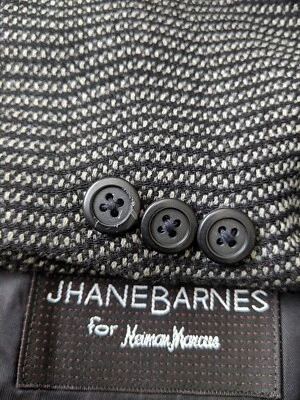 RARO Jhane Barnes Gris y Negro Remolino Ondas Jacquard Tweed Blazer Chaqueta Abrigo 40L Foto 1 de 4