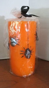 Orange 3" Diameter PILLAR HALLOWEEN CANDLE with SPIDERS~6" Tall~NEW - Picture 1 of 2