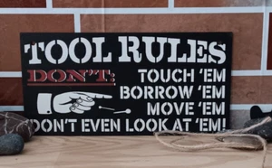 Letrero de madera pequeño de 7,87 pulgadas x 3,94 pulgadas para decoración del hogar Reglas de herramientas No toques - Imagen 1 de 1