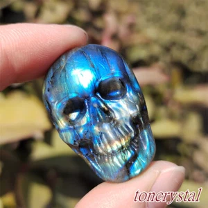 Natürlicher Labradorit Schädel geschnitzt Quarz Kristall Schädel Reiki Heilung Geschenk 1 Stück - Bild 1 von 12