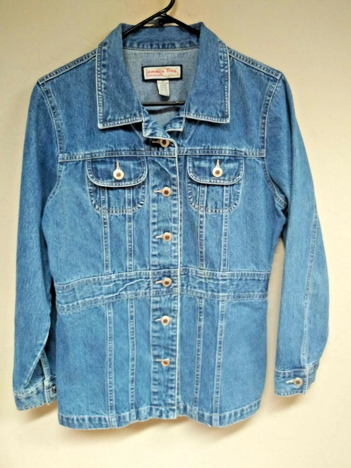 Jamaica Bay Women's Medium Button Front 100% Cotton Long Denim Blue Jean Jacket - Image 1 of 4