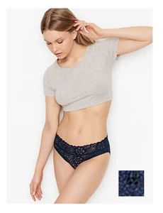 Calzoncillo Victoria's Secret Lacie Pierna Alta Azul Marino Floral Encaje Talla Mediana Nuevo con Etiquetas - Imagen 1 de 5