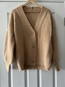 Camel Brown V-Neck Button Sweater Cardigan Women’s Sz M  Boxy Button NEW - Picture 1 of 6