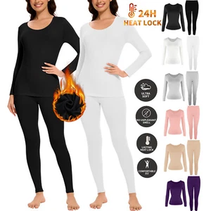 Thermal Underwear Set for Women Ultra Thin Long Johns Base Layer Top & Leggings - Picture 1 of 26