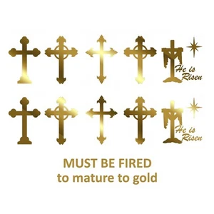 Cross and Crucifix 10 pcs 1 Inch 22k Gold Fused Glass Decals - Picture 1 of 2