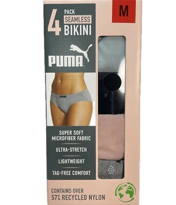 Calcinha de biquíni Puma feminina pacote com 4 sem costura macia ultra elástica, multicolorida tamanho M - Imagem 1 de 4