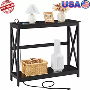 Console Table W/ Power Outlets USB Ports Entryway Storage Shelf Narrow Design - Picture 1 of 7