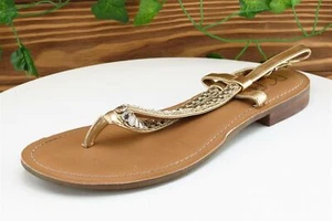 BCBG Paris Sz 7 M Gold Thong Leather Women Sandals - Picture 1 of 8