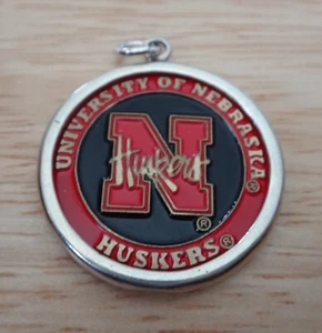 1 Sterling Silver 26mm University of Nebraska Huskers Double sided enamel Charm - Picture 1 of 3