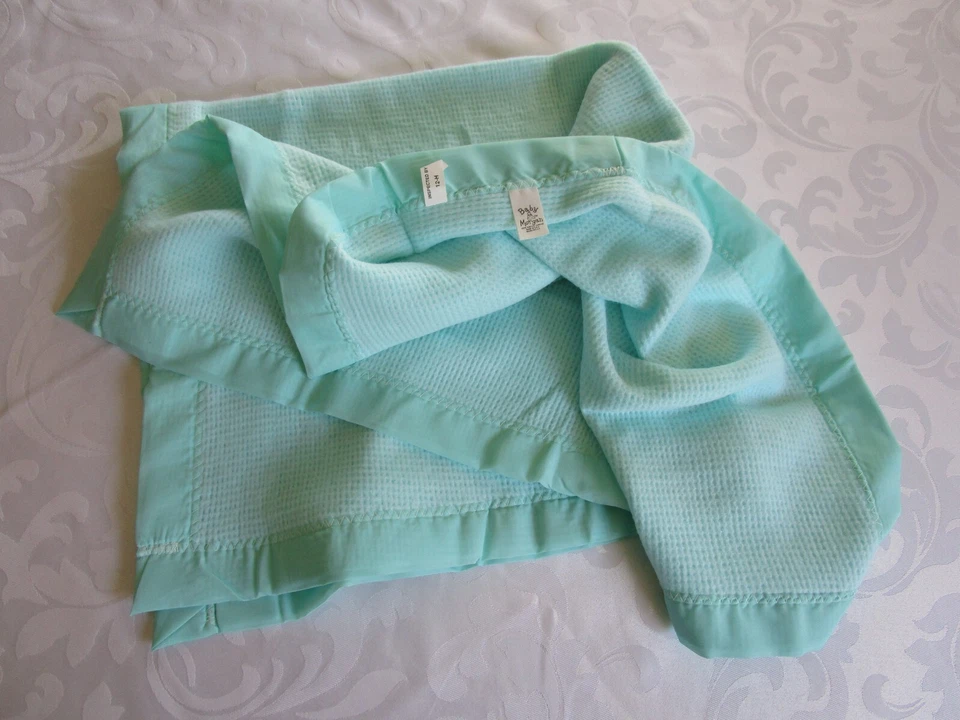 Manta de bebé vintage Baby Morgan Aqua térmica acrílico tejido gofre 36x50 NYLON 3 Foto 1 de 4