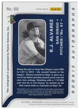 R.J. ALVAREZ 2015 Panini Prizm AUOTOGRAPH 44/75 ROOKIE Baseball Card San Diego