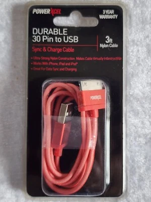 Powerxcel Durable 30 Pin to USB Sync & Charge Cable, 3 ft Nylon iPhone iPad iPod - Image 1 of 2