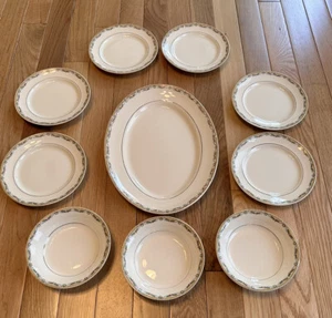 CROOKSVILLE china 935 10 pieces 3 bowls 6 saucers platter red roses gold garland - Picture 1 of 4