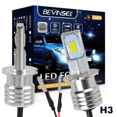 Bevinsee H3 LED Fog Light Bulbs 100W 3000LM 6000K For VW For Golf 1E7 1999-2002 - Image 1 of 4