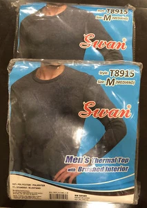 2 SWAN LONG SLEEVE CREW NECK BRUSHED INTERIOR THERMAL SHIRT TOP MED - Picture 1 of 2