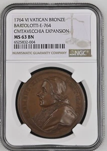 Papal States Vatican 1764 Pope Clement XIII Bronze Medal ONLY ONE GRADED BY NGC! - Picture 1 of 4