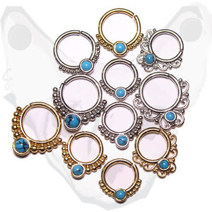 Brass Turquoise Indian Tribal Clicker Septum Ring Captive Nose Piercing Tragus 