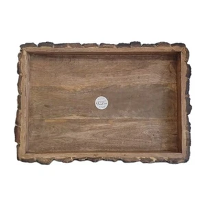 Rustic Home Decor Serving Tray 19" X 13" Solid Wood Including Bark Trim, New - Picture 1 of 2