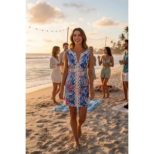 Lilly Pulitzer She She Shells Janice Etuikleid ärmellos Größe 0 Seestern - Bild 1 von 8
