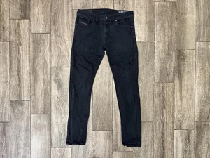 Diesel Thommer Jeans Mens 32x32 Black Slim Skinny Stretch Denim Made Romania - Picture 1 of 6