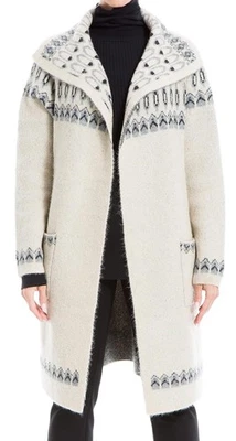 Cárdigan Largo Max Studio Suéter/Plumero Crema/Gris Fairisle Nuevo $158 Talla L Foto 1 de 4