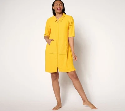 Stan Herman Women's Sleepwear Sz S Checkered Waffle Zip Up Yellow A634019 - Image 1 of 4