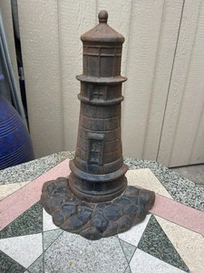 Vintage Large  Cast Iron Rustic Lighthouse Door Stop Large 14” Rusty Shabby - Picture 1 of 10