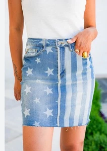 Judy Blue stars & stripes Denim skirt  Women small Hi Waist,Raw Hem, 4th Of July - Picture 1 of 15
