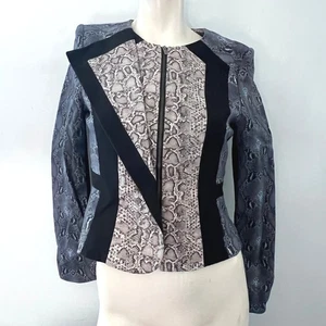 BCBG MAXAZRIA Snakeskin Print Jacket Womens Small Black Trim Full Zip Fitted - Picture 1 of 9