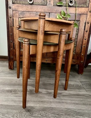 Vintage Set of 3 Lu Van Inc Guitar Pick Nesting Tables Reversible Tops Padded - Image 1 of 4