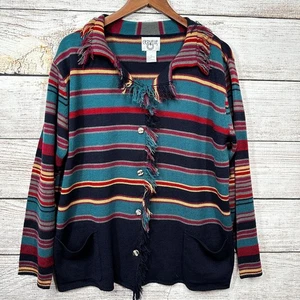 Maglione Cervelle vintage donna L multicolore a righe maglia frange bottoni - Foto 1 di 10