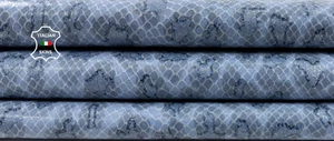 BLUE LEOPARD & SNAKE PRINT ON Italian Calfskin Cow Leather hide 6sqf 0.8mm C6534 - Picture 1 of 7
