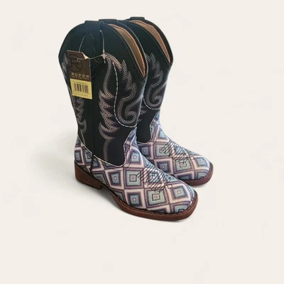 Roper Square Toe Cowboy Boots Girls Sz 12 Black Sparkle - Image 1 of 3
